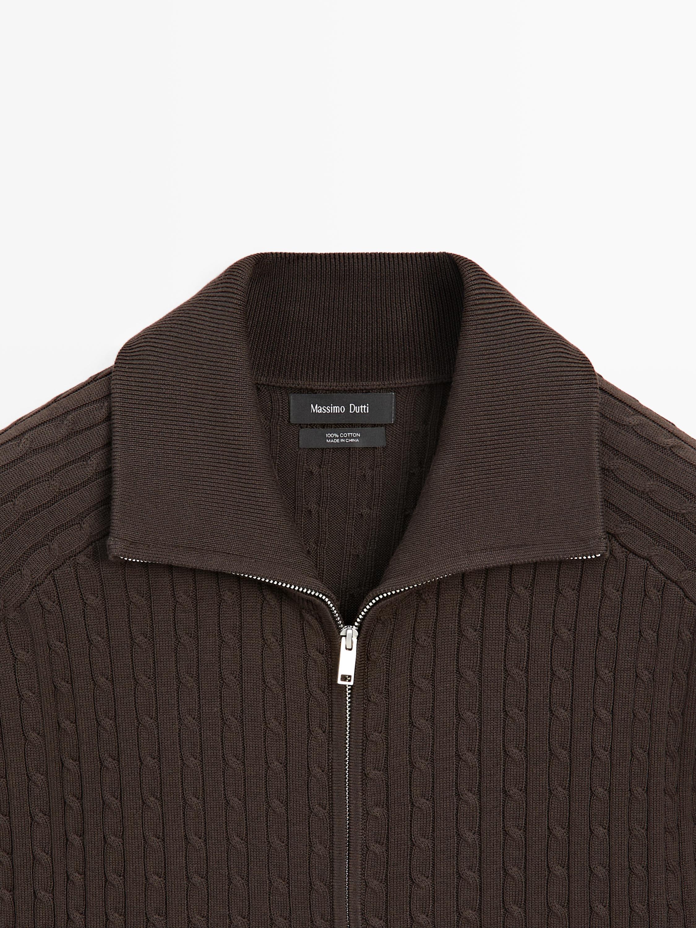 Cotton cable-knit cardigan with zip